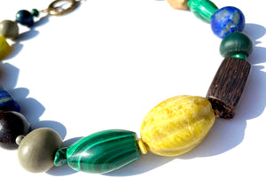 Semi precious stone, seed and wood necklace