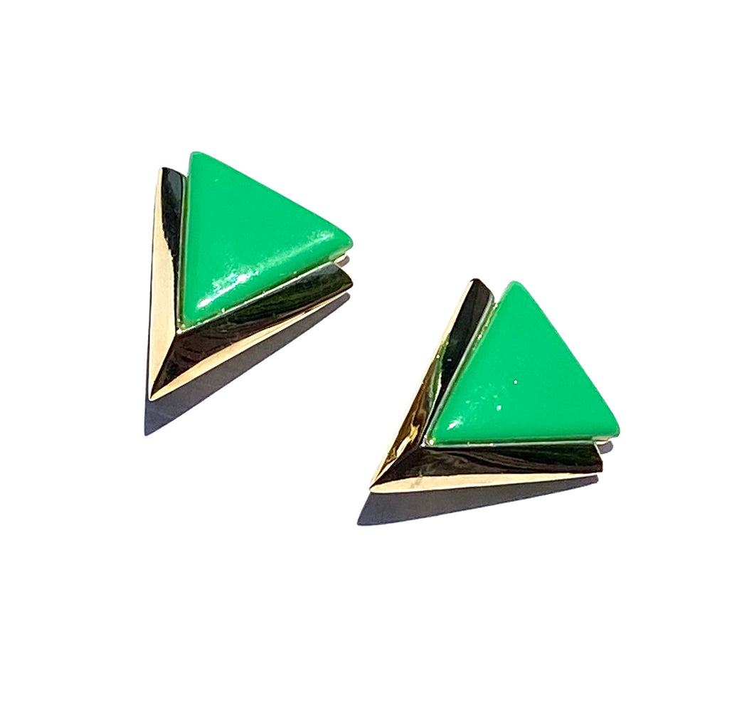 Vintage 1980's gold tone and green clip on earrings