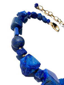 Lapis, Pyrite and gold tone necklace