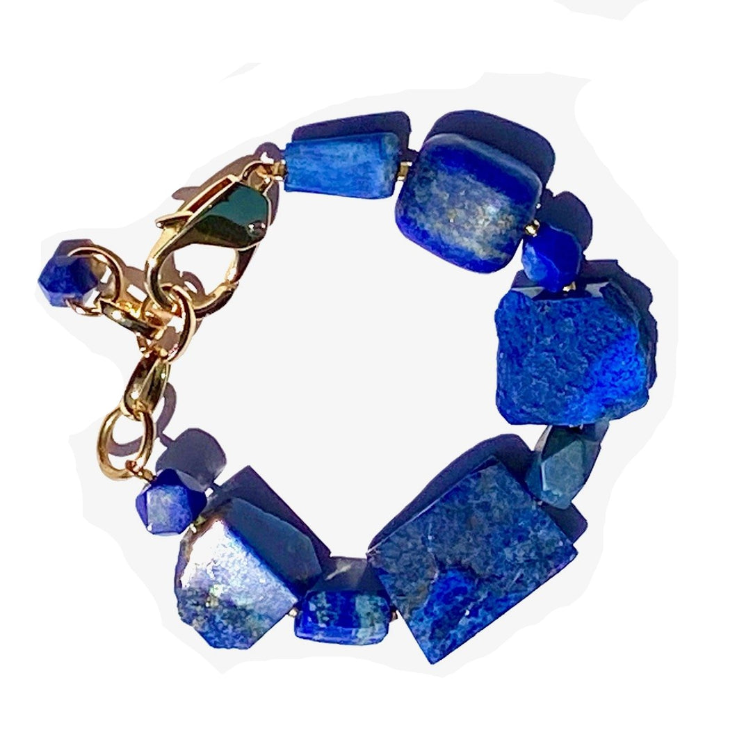 Lapis, Pyrite and gold tone bracelet